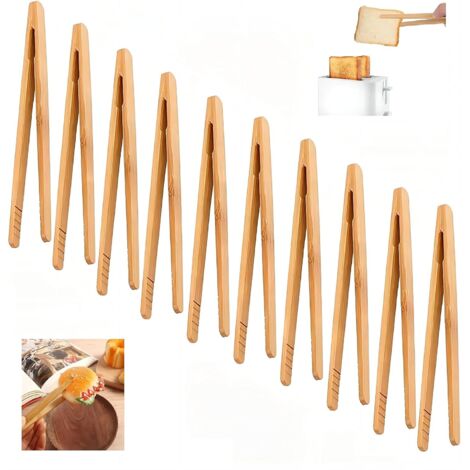 Bambuspinzette, 12 Toasterpinzetten, Küchenlöffel-Pinzette aus Holz