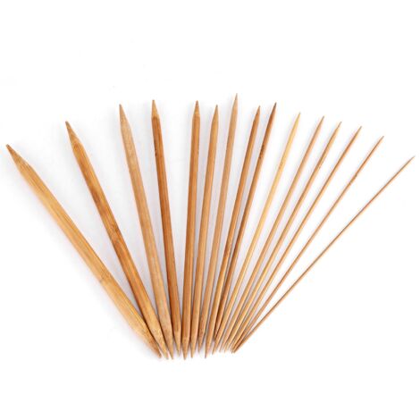 Bambusstricknadeln, Set mit glatten Nadelspitzen, 15 Größen von 2 bis 10 mm