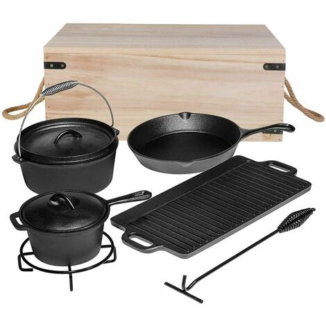 Bamny 5 Piece 4inch Dutch Oven Set Kitchen Pot Fry Pan Support Lid Lifter Cookware