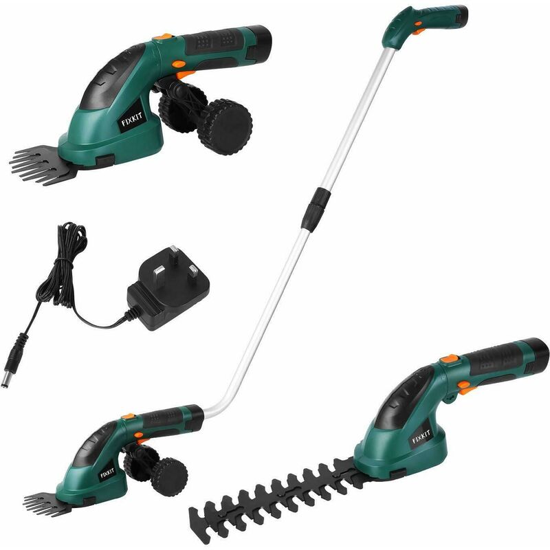 Image of 7.2V 2 in 1 Cordless Grass and Hedge Trimmer, 2 Interchangeable Blades, Battery Powered Lightweight Electric Trimmer,Telescopic Handle & Trolley