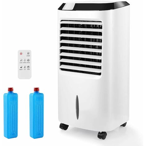 BAMNY Aire Acondicionado Portátil, Enfriador de Aire Portátil, Mando a Distancia y 2 Acumuladores de Frío, 3 Modos, 65 W, 3 en 1 Purificador, Humificador, Bajo Consumo, 10L
