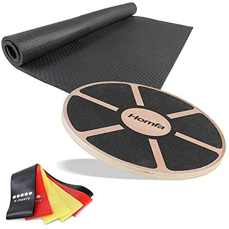 Bamny Balance Board Set 40cm Fitness Balance Balance Board Balance trainer wood with non-slip mat 50x50cm and set of 3 resistance bands natural latex - for physiotherapy muscle building