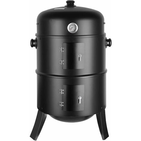 BAMNY Barbecue Fumoir Smoker, 3 en 1 Multifonctions BBQ Grill à Charbon, Thermomètre Inclus, avec Accroches, 3 Grilles Grande Capacité, pour Cuisson en Plein air, Fête, 80X44,5cm, 16 Pouces