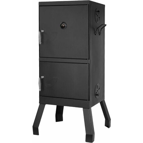BAMNY Barbecue Fumoir Smoker, Four fumoir, Barbecue à Charbon de Bois, Multifonctions BBQ Grill Avec Thermomètre Intégré, Porte à Double Paroi en Inox Noir, 102*40.5*37.5 cm, Pour Camping au Jardin