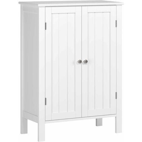 Bamny Bathroom Storage Cabinet Floor Cabinet Free Standing Cupboard White Bathroom Furniture Organiser with 2 Doors Wooden 58x28x80cm