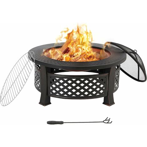 Calefacción Canasta de Fuego con Rejilla de Parrilla 47 cm Portátil y Plegable Picnic Recipiente para Hoguera Ø55 * 43 Cm Camping para Barbacoa Brasero de Jardin 