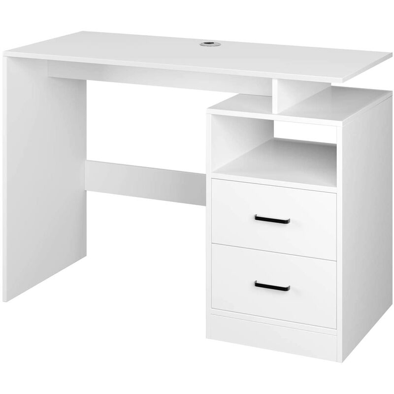 Bureau Table d’Ordinateur Table d’Étude Table de Travail PC pour Salon avec 2 Tiroirs 108x48x76.5cm (Blanc) - Bamny