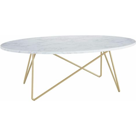 Bamny Coffee Table Marble Effect End Table Side Table Modern Tea Table Bedside Table with Metal Legs 120x60x41cm