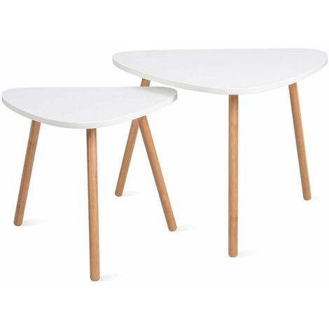 main image of "Bamny Coffee Tables Nesting Coffees End Tables Modern Decor Side Table Triangle Occasional Stand Tea Table for Living Room Home and Office Set of 2 White"