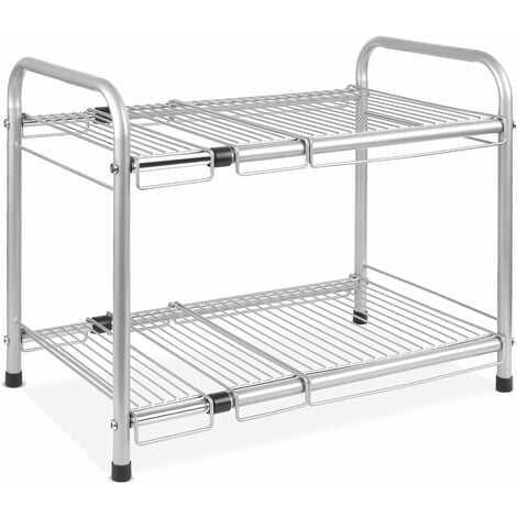 BAMNY Etagère sous Evier Cuisine Rangements sous Evier à 2 Niveaux Etagère de Cuisine Evier en Acier Inoxydable à Longueur Réglable 46,5-76 x 29 x 38 cm
