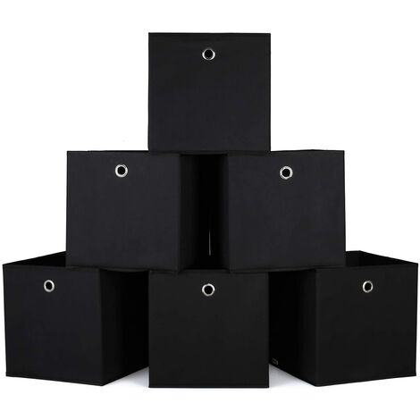 main image of "Bamny Foldable Storage Box Fabric Cube Basket for Costume Organizers, Books and Toys Set of 6 (30x30x30cm) Black"