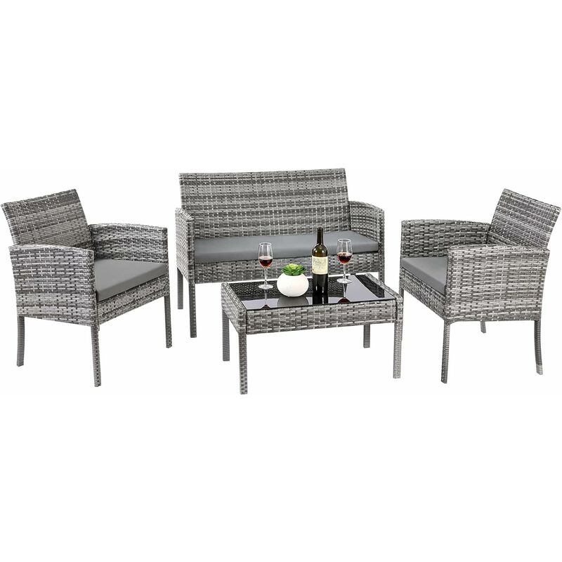 GartenmöBel Set Rattan, 4 Stück Garten Rattan Möbel Set Outdoor Möbel Set, Gartenmöbelset mit 2-Sitzer Sofa, 2 St. Sessel und 1 St. Tische - Bamny