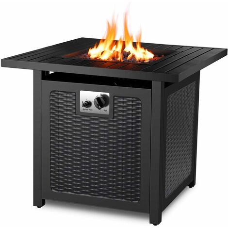 BAMNY Mesa de hoguera de gas propano de 28 pulgadas, cuenco de fuego cuadrado de 50.000 BTU, chimenea de certificación CSA para exteriores con encendido eléctrico automático, cubierta impermeable 600D
