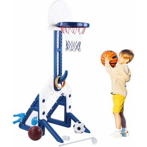 Bamny Panier de Basket pour Enfants 5 en 1, Panier de Basket Enfant / Football / Bowling / Golf / Jeux D'anneaux, Hauteur Réglable pour Les Enfants de 1 à 5 Ans