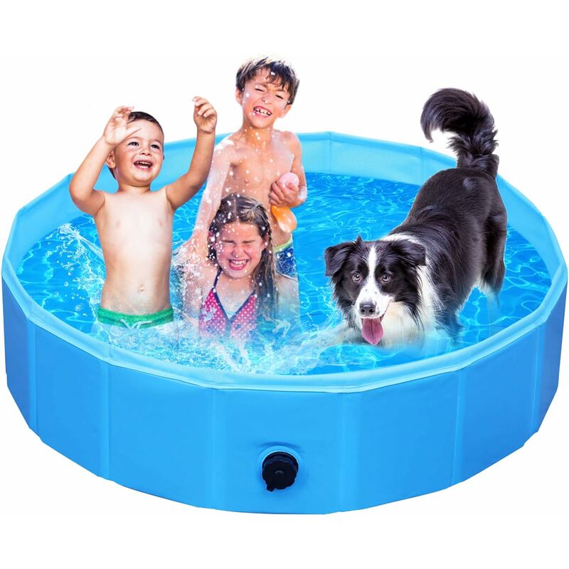 Piscine Chien Grand, Baignoire Bassine Pliable PVC, avec Brosse, Antidérapant Facile à Nettoyer, pour Chien/Chat Animal Extérieur ou Intérieur (120
