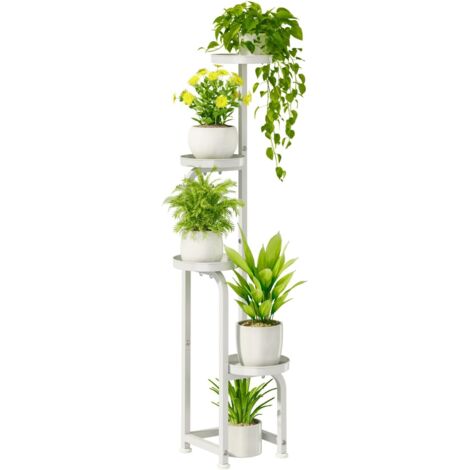 Bamworld- Support de fleurs en métal blanc - 4 étages - Robuste - Pour terrasse, jardin, balcon, salon, chambre à coucher