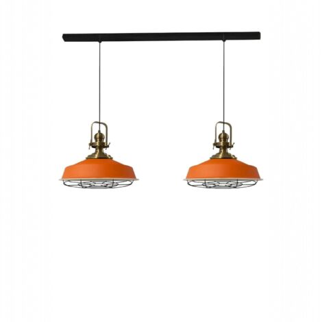 bamyum Asletl Suspension Luminaire Industrielle Rétro en Metal Lot de 2, Lustre de Salon Vintage, Éclairage de Plafond pour Chambre, Cuisine, Lampe Suspendue Orange