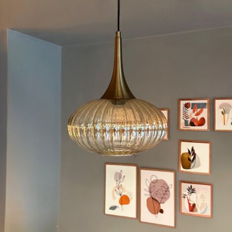 Bamyum Elegant Suspension Luminaire Verre Rétro en Metal de 30 cm, Lustre de Salon Vintage, Éclairage de Plafond pour Chambre et Cuisine