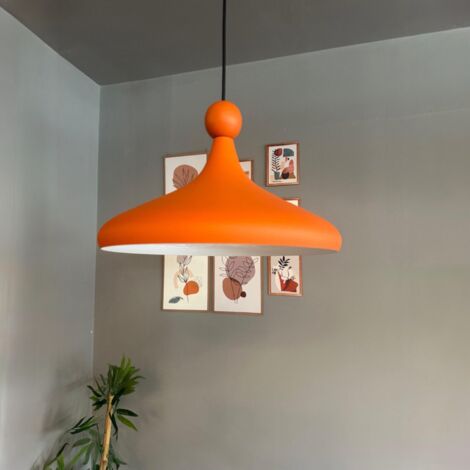 bamyum Holz Champion Suspension Industrielle Plafonnier, 35 cm Abat-Jour Plafonnier, Suspension Industrielle, E27 Lumières Pour Salon & Salle À Manger, Luminaire Suspendu Orange