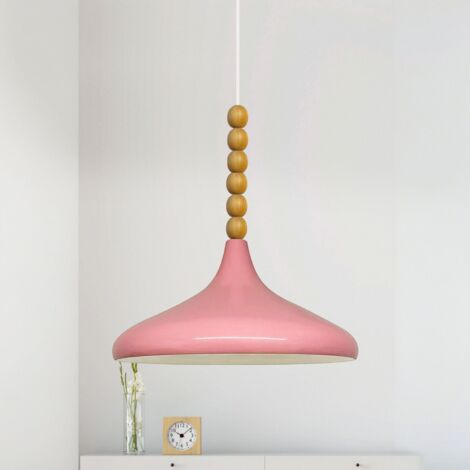 bamyum Holz Champion Suspension Industrielle Plafonnier, 35 cm Abat-Jour Plafonnier, Suspension Industrielle, E27 Lumières Pour Salon & Salle À Manger, Luminaire Suspendu Rose