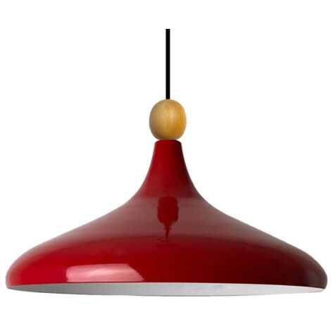 bamyum Holz Champion Suspension Industrielle Plafonnier, 35 cm Abat-Jour Plafonnier, Suspension Industrielle, E27 Lumières Pour Salon & Salle À Manger, Luminaire Suspendu Rouge