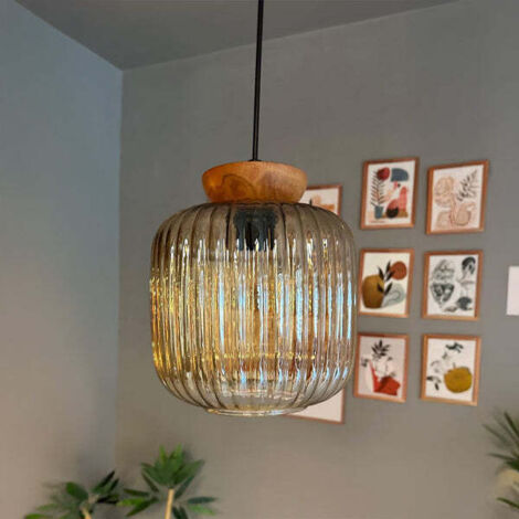 bamyum Mopa Suspension Luminaire Verre Rétro en Metal de 20 cm, Lustre de Salon Vintage, Éclairage de Plafond pour Chambre, Cuisine, Suspension Luminaire Verre, Lampe Suspendue Verre