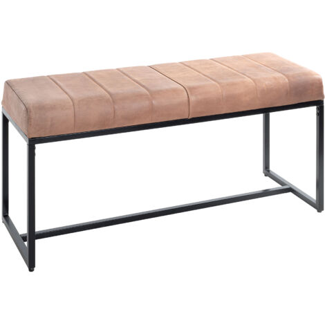Banc 100x38x48 cm en cuir marron et piétement noir