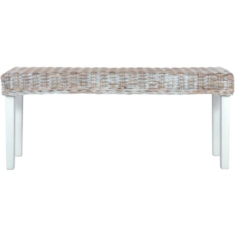 Banc 110 cm Blanc Rotin naturel kubu et bois d'acajou massif CFW747968