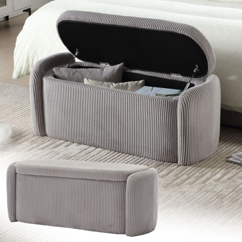 Eifson - Banc 112x41x42 cm, avec espace de rangement, velours rayé, moderne et simple, tabouret de rangement multifonctionnel, adapté pour salon,