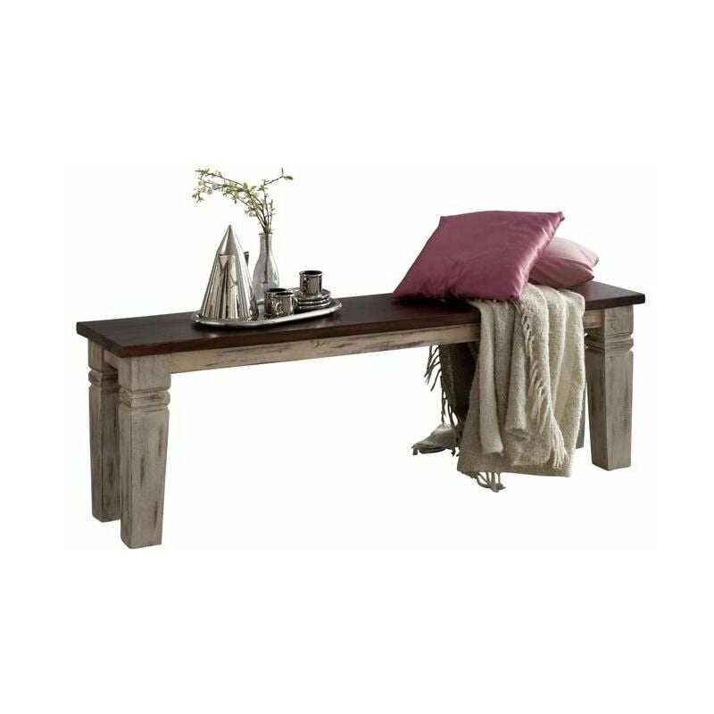 Massivmoebel24 - Banc 120x35 Manguier ciré Blanc antique castle-antik 145