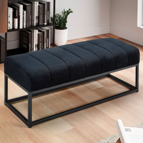 Banc 2 places 108x40x40 cm en velours et métal noir