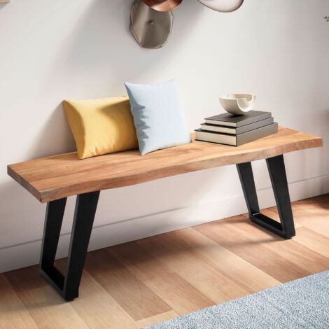 Banc 2 places 120x40x45,5 cm en acacia naturel et métal noir