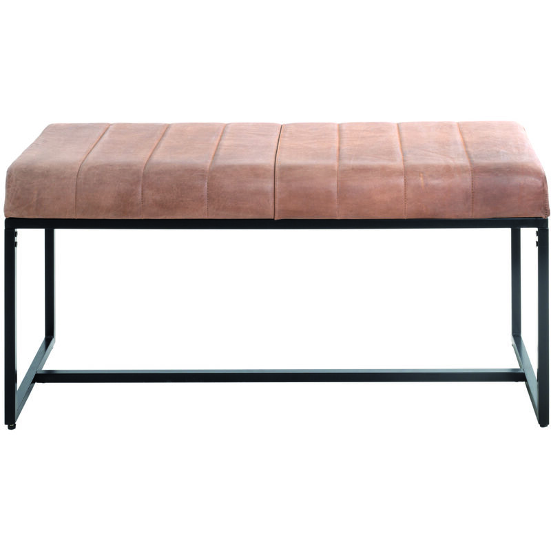 Pegane - Banc 2 places en métal et cuir coloris marron - Longueur 100 x Hauteur 48 x Profondeur 38 cm