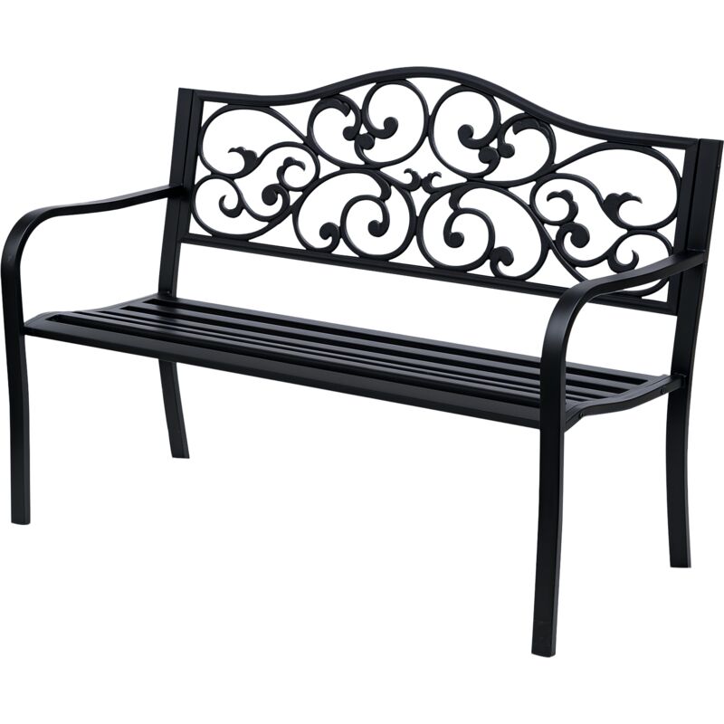 Outsunny - Banc 3 places de jardin terrasse style cosy chic 127L x 60l x 89H cm métal époxy anticorrosion noir