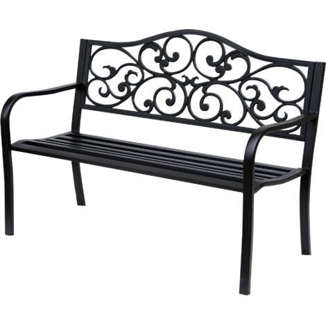 Banc 3 places de jardin terrasse style cosy chic 127L x 60l x 89H cm métal époxy anticorrosion noir