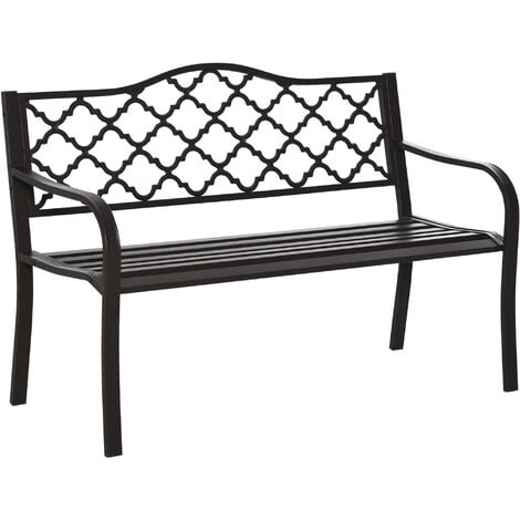 Banc 3 places de jardin terrasse style rural chic 128L x 60l x 89H cm métal époxy anticorrosion fonte brun