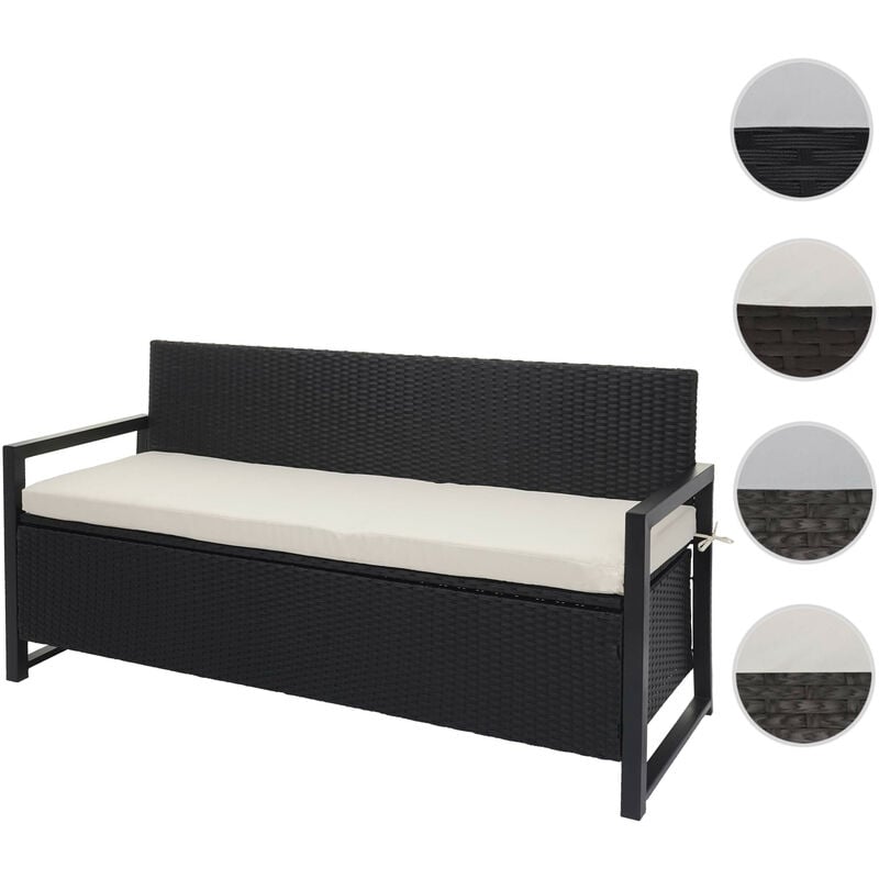 Banc 3 places en poly rotin HW C-F39, banc de jardin banc coffre - anthracite, coussin crème