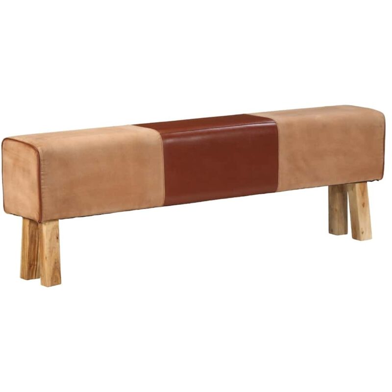 Banc saut de cheval 160 cm Marron Cuir véritable et bois acacia vidaXL