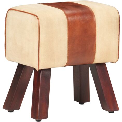 Banc 38 cm Marron Toile et cuir véritable