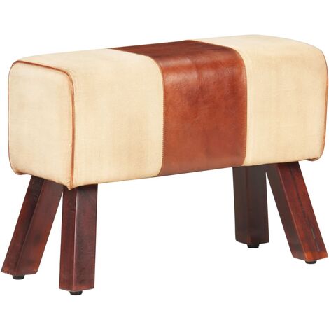 Banc 58 cm Marron Toile et cuir véritable