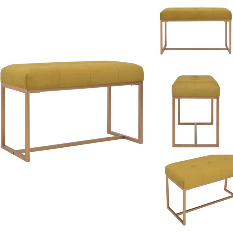 Banc 80 cm Moutarde Velours - Banc Velours - Banc D'entrée - Banc Jaune - Meuble D'intérieur - Décoration Intérieure