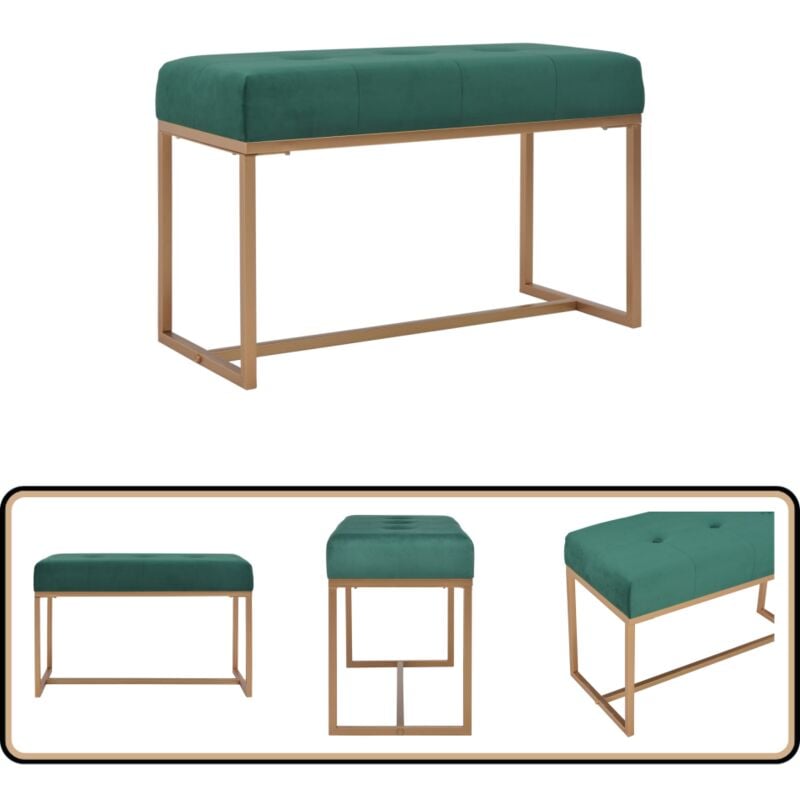 Banc 80 cm Vert Velours - Banc Velours - Banc Entrée - Meuble Salle à Manger - Décoration Intérieure - Mobilier Design