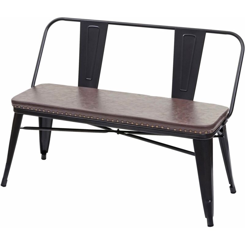 Banc à 2 places HHG 438, pour vestiaire, salle à manger, design industriel-vintage, similicuir, noir-marron