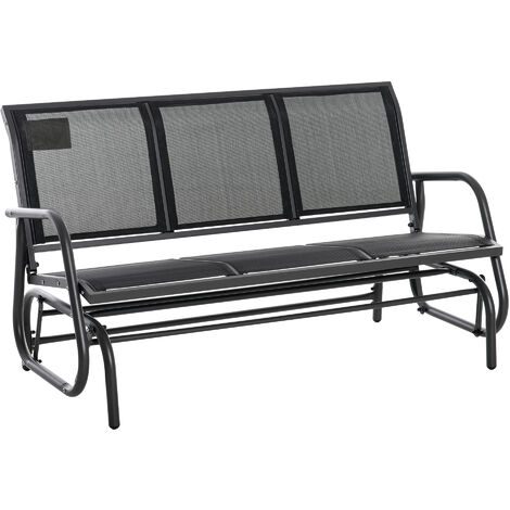 Banc à bascule de jardin 3 places design contemporain grand confort accoudoirs assise et dossier ergonomique acier textilène noir - Noir