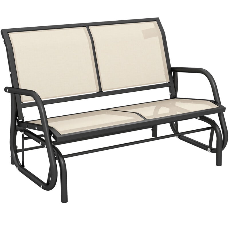 Outsunny - Banc à bascule de jardin 2 places design contemporain grand confort accoudoirs assise et dossier ergonomique acier textilène beige