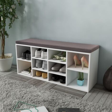 Banc à chaussures 10 compartiments,Meuble d'entrée,Banc de Rangement Blanc -BV53338