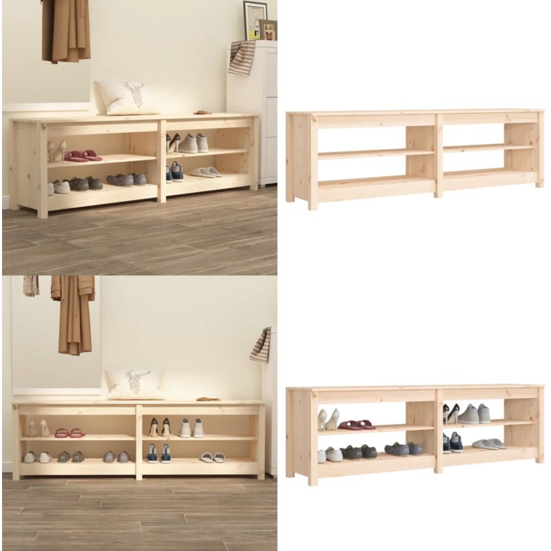 Banc à chaussures 160x36,5x50 cm Bois de pin massif - Meuble Entrée - Banc Chaussure - Rangement Chaussures - Rangement Intérieur - Bois Pin - Home &
