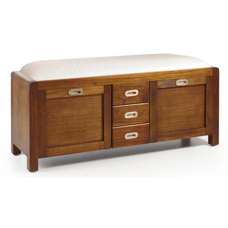 Banc à chaussures 3 tiroirs 2 portes en bois massif de Mindy Sotchy 125cm