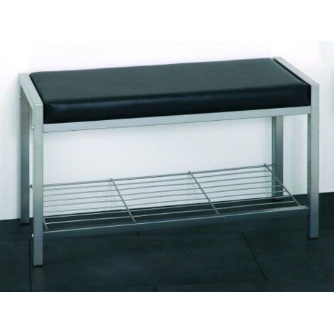 Banc à chaussures 80x32x48 cm en PU noir et métal gris