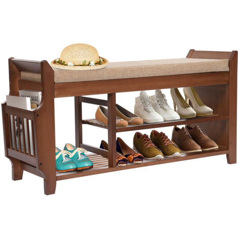 Banc à chaussures 98,5 x 29,5 x 49,5 cm avec assise rembourrée, banc à chaussures avec compartiment de rangement, adapté aux entrées, salons, chambres et couloirs.